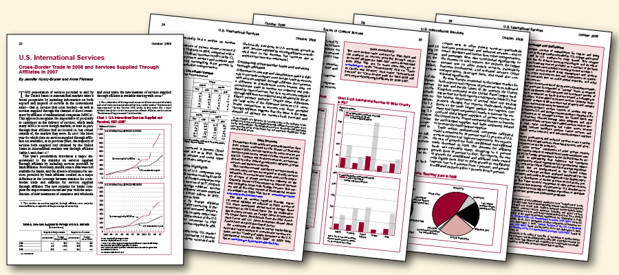 Image of pages from the article U.S. International Services: Cross-Border Trade in 2008 and Services Supplied Through Affiliates in 2007.